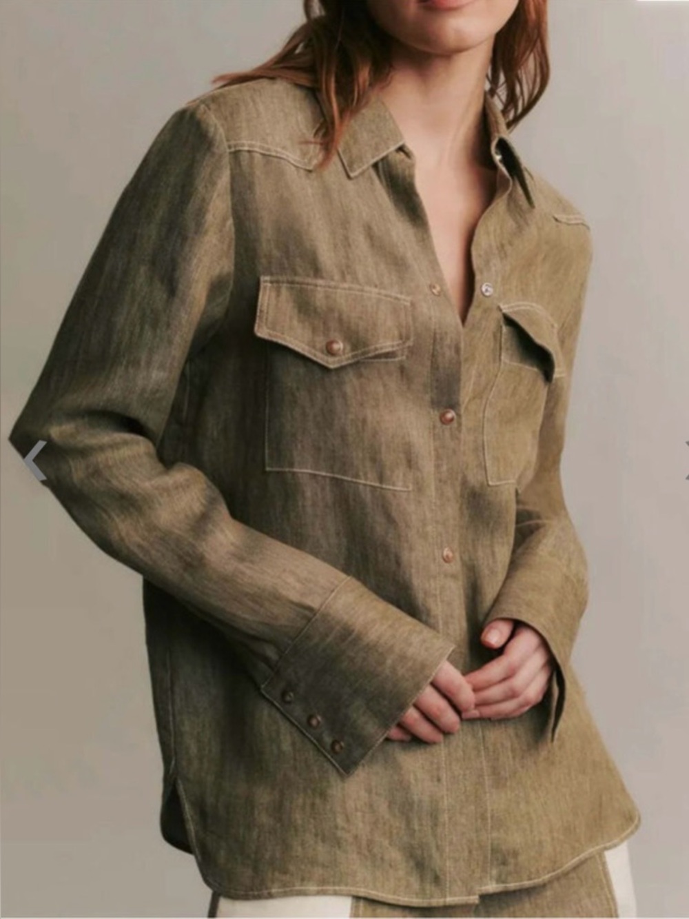 TWP Rancher’s Daughter Olive Hemp Denim Button Up Western Shirt Size XS EUC
